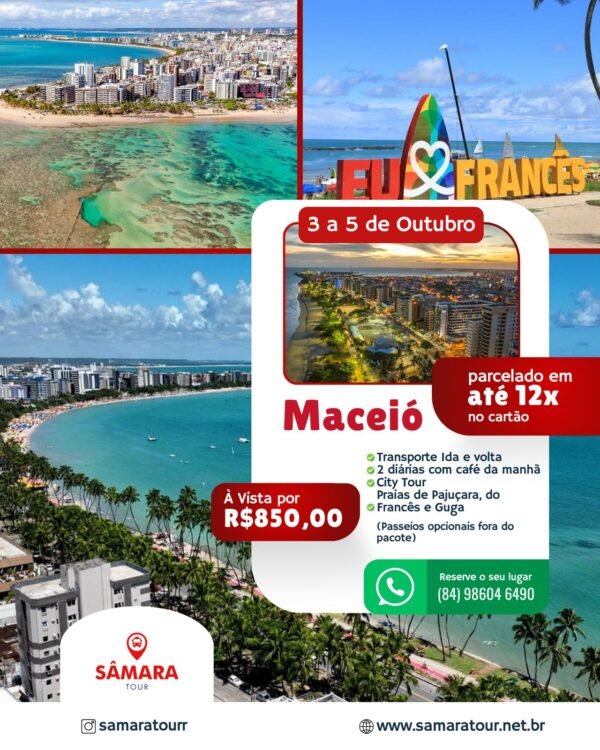 EXCURSÃO - MACEIÓ/AL (3 a 5 de Outubro)