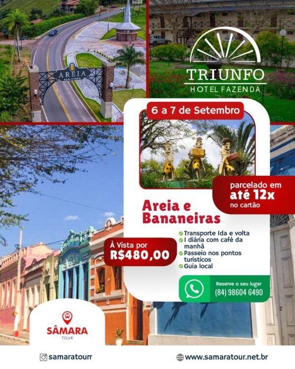 EXCURSÃO - AREIA E BANANEIRAS/PB (6 à 7 de Setembro)